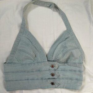 Denim Blvd Los Angeles light wash blue denim vest button up halter top